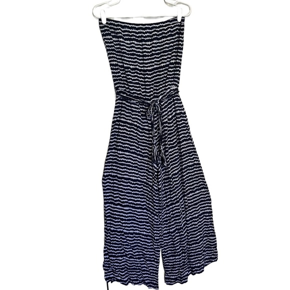 Prelude- Strapless striped jumpsuit. Fringe tassel belt wide leg- Women’s size S - Picture 4 of 7